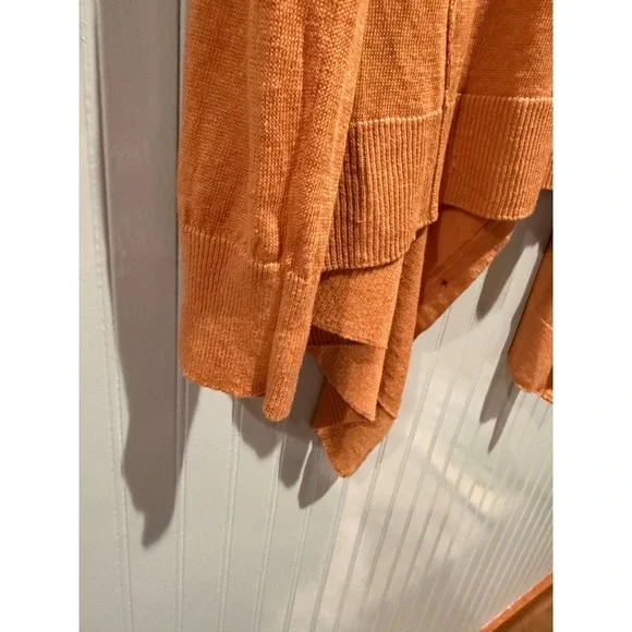 Garnet Hill 100% Linen Draped Open Front Cardigan Camel-Orange Large Travel - Picture 4 of 6